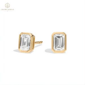 Bezel Set Emerald Cut Lab-Grown Diamond Stud Earrings