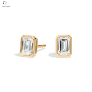 Bezel Set Emerald Cut Lab-Grown Diamond Stud Earrings