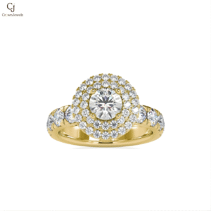 Double Halo Round-Cut Diamond Engagement Ring