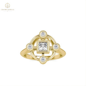 Art Deco Compass Halo Diamond Ring