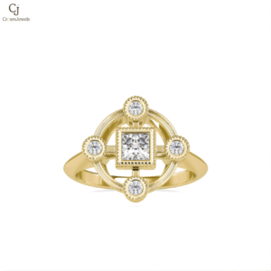 Art Deco Compass Halo Diamond Ring