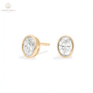Bezel Diamond Stud Earrings With Oval Cut Diamonds