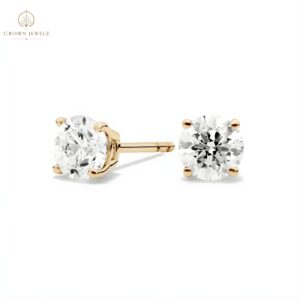 Four Prong Round Brilliant Lab Grown Diamond Stud Earrings in 14k White Gold