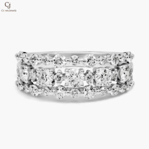 Diamond Three-Row Alternating Fashion Ring in 14k White Gold