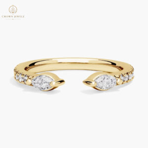 Open Round and Marquise Diamond Ring in 14K Yellow Gold