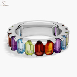Octagon Multi-Stone Band in Sterling Silver