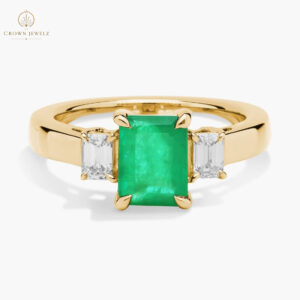 Emerald Cut Emerald and Diamond Ring in 14k Yellow Gold