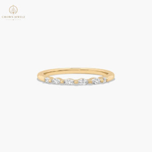 Marquise and Round Diamond Wedding Ring In 14K Yellow Gold