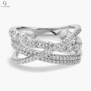 Diamond Crossover Ring in 14k White Gold
