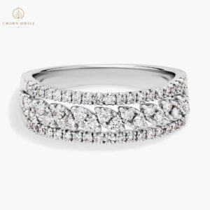 Diamond Triple-Row Marquise-Shaped Fashion Ring in 14k White Gold