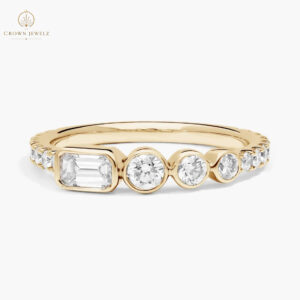 Round and Emerald Cut Lab-Grown Diamond Bezel Ring In 14K White Gold