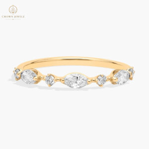 Marquise and Round Alternating Diamond Band in 14K Yellow Gold