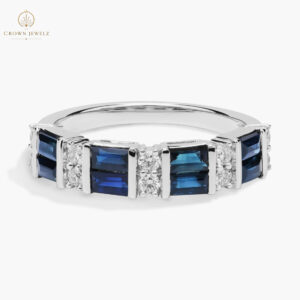 Alternating Sapphire Baguette and Diamond Ring in 14k White Gold