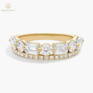 2 Row Diamond Ring with 2 CTW Emerald and Round Cut Lab-Grown Diamonds in 14K White Gold