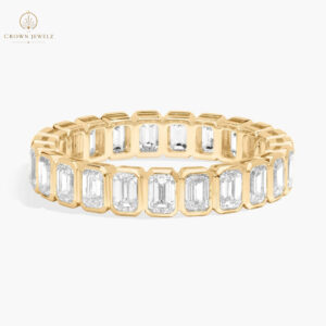 Bezel Eternity Ring With 2 CTW Emerald Cut Diamonds in 14K Yellow Gold