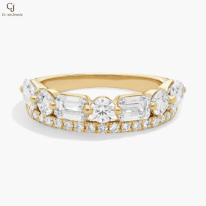 2 Row Diamond Ring with 2 CTW Emerald and Round Cut Lab-Grown Diamonds in 14K White Gold