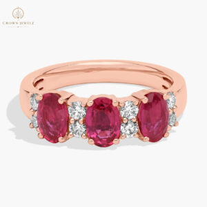 Sapphire and Diamond Three-Stone Ring in 14k Rose Gold