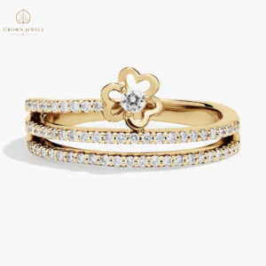 3 Row Heart Petal Diamond Ring in 14K White Gold
