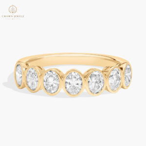 Seven Stone Bezel Anniversary Ring With 1 CTW Oval Cut Diamonds in 14K White Gold