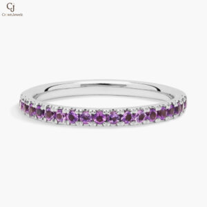 Riviera Pavé Amethyst Ring in 14k White Gold