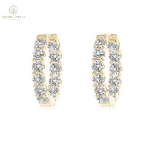Prong-Set Round Diamond Inside Out Hinged Clip Hoop Earrings