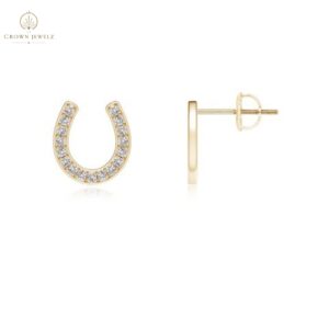 "Pave-Set Diamond Horseshoe Stud Earrings  "