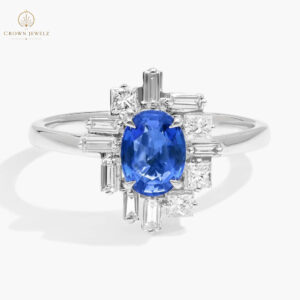 Oval Sapphire And Diamond Accent Birthstone Ring In 14K White Gold