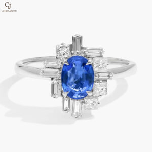 Oval Sapphire And Diamond Accent Birthstone Ring In 14K White Gold