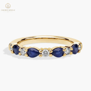 Alternating Pear Sapphire and Diamond Anniversary Ring in 14k White Gold