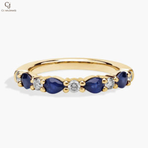 Alternating Pear Sapphire and Diamond Anniversary Ring in 14k White Gold