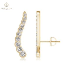 "Diamond Wavy Ear Climbers With Milgrain  "