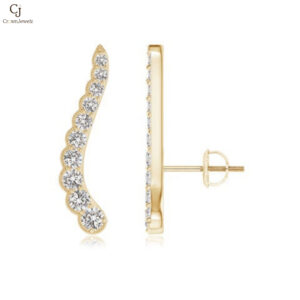 "Diamond Wavy Ear Climbers With Milgrain  "