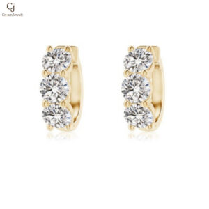 Round Diamond Three Stone Hoop Earrings