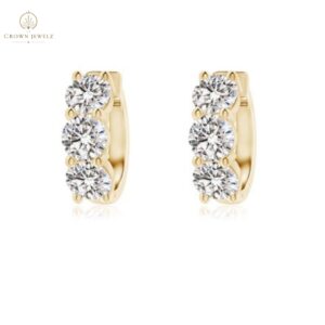 Round Diamond Three Stone Hoop Earrings