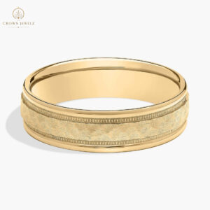 Hammered Milgrain Comfort Fit Wedding Ring in 14k Yellow Gold