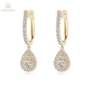 Pave And Prong Set Diamond Teardrop Hoop Earrings