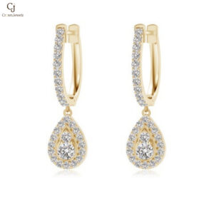 Pave And Prong Set Diamond Teardrop Hoop Earrings