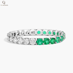 Half and Half Emerald and Diamond Eternity Ring in 14K White Gold