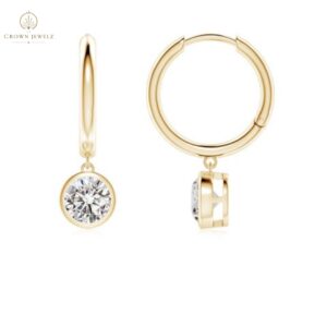 Classic Bezel-Set Round Diamond Leverback Drop Earrings