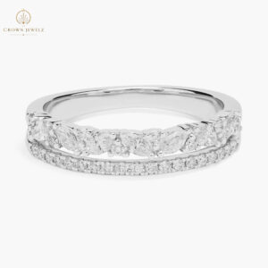 Two Row Diagonal Marquise And Pave Diamond Band in 14k White Gold