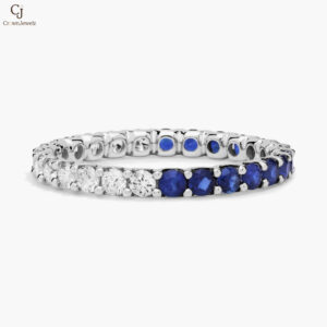 Half and Half Blue Sapphire and Diamond Eternity Ring in 14K White Gold