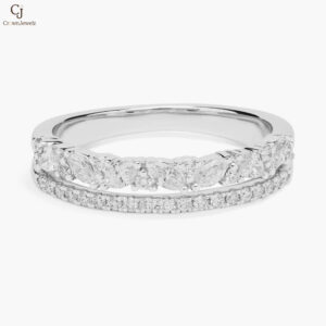 Two Row Diagonal Marquise And Pave Diamond Band in 14k White Gold