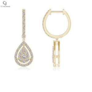 Floating Drop Diamond Cluster Halo Hoop Earrings