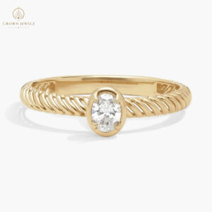 Diamond Solitaire Rope Ring with 0.2 CTW Oval Cut Lab-Grown Diamond in 14K Yellow Gold