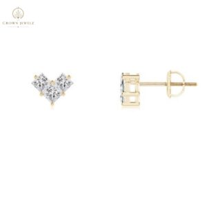 V-Shaped Princess-Cut Diamond Stud Earrings