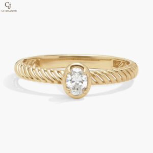 Diamond Solitaire Rope Ring with 0.2 CTW Oval Cut Lab-Grown Diamond in 14K Yellow Gold