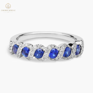 Round Sapphire and Diamond Band in 14k White Gold