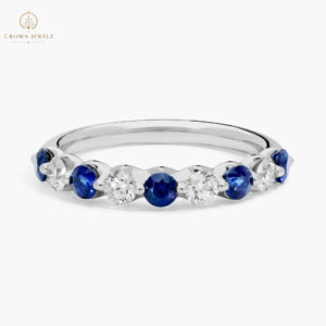 Floating Sapphire and Diamond Anniversary Ring in 14k White Gold
