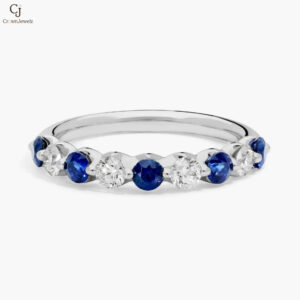 Floating Sapphire and Diamond Anniversary Ring in 14k White Gold