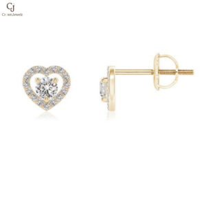 Solitaire Diamond Open Heart Studs With Accents